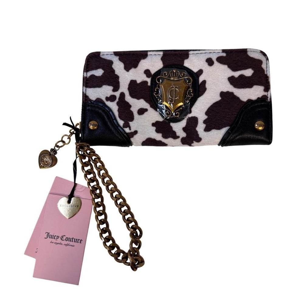 Juicy Couture Romance Cow Print Large Zip Around in Liquorice /White
